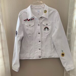 UNIQUE Custom Designed Women's White Denim Jacket Size Large